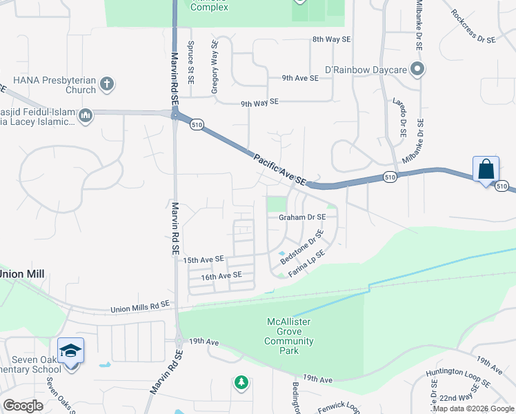 map of restaurants, bars, coffee shops, grocery stores, and more near 8549 Sweetbrier Loop Southeast in Olympia