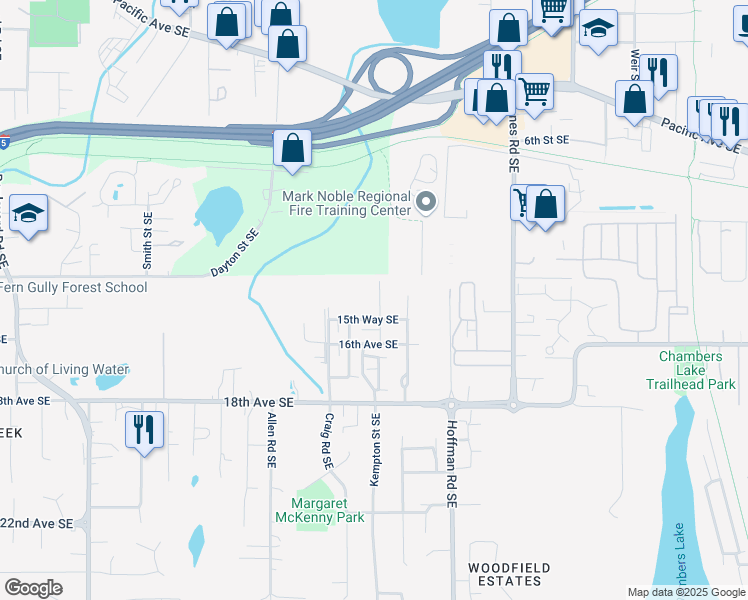 map of restaurants, bars, coffee shops, grocery stores, and more near 1517 Onyx Street Southeast in Olympia