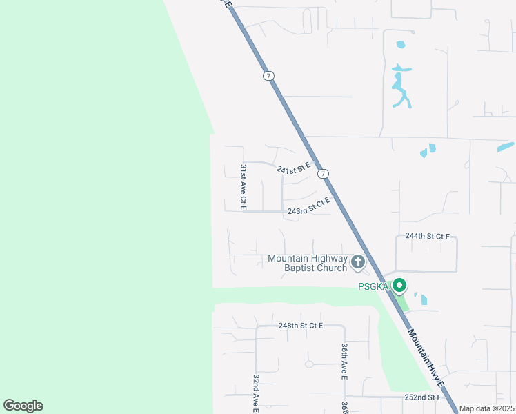 map of restaurants, bars, coffee shops, grocery stores, and more near 24306 32nd Avenue Court East in Spanaway