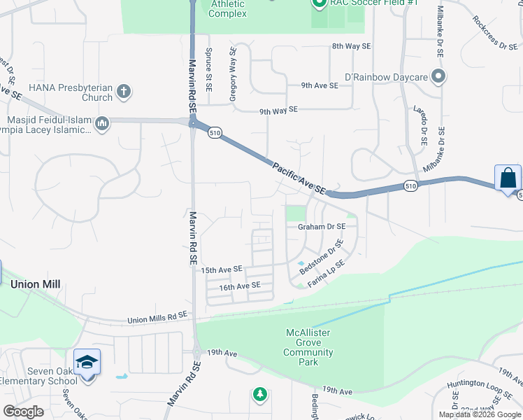 map of restaurants, bars, coffee shops, grocery stores, and more near 8549 Sweetbrier Loop Southeast in Olympia