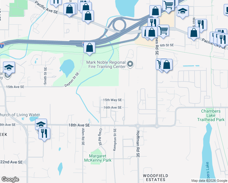 map of restaurants, bars, coffee shops, grocery stores, and more near 1509 Onyx Street Southeast in Olympia