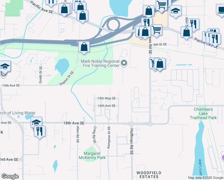 map of restaurants, bars, coffee shops, grocery stores, and more near 1510 Onyx Street Southeast in Olympia