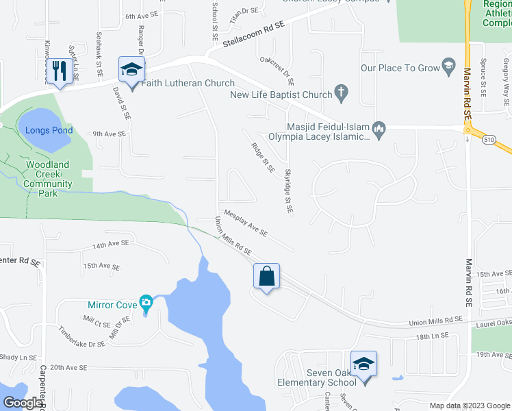 map of restaurants, bars, coffee shops, grocery stores, and more near 7547 13th Avenue Southeast in Olympia