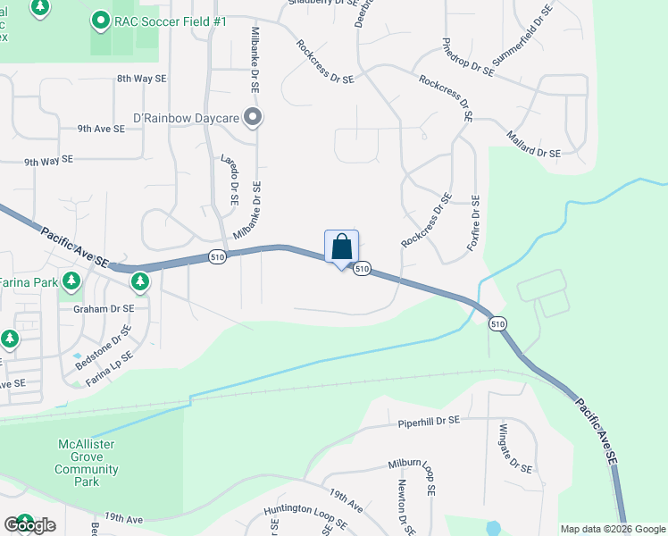 map of restaurants, bars, coffee shops, grocery stores, and more near 9121 Pacific Avenue Southeast in Olympia