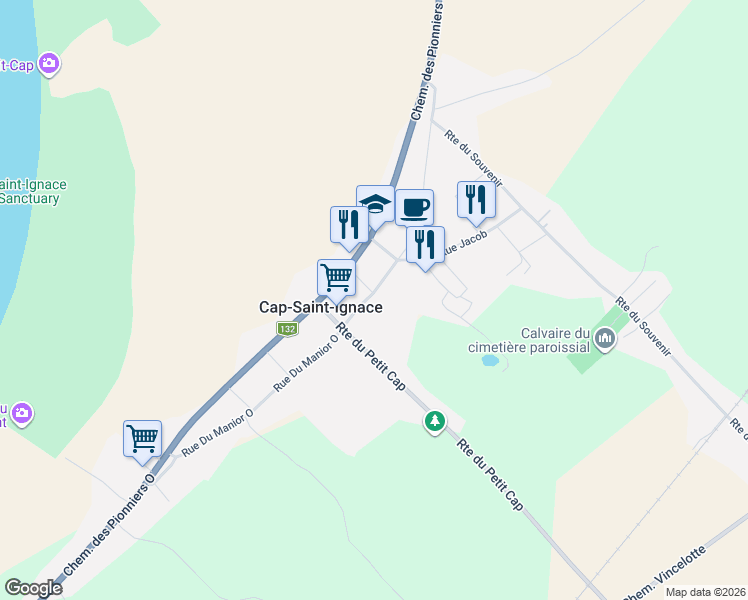 map of restaurants, bars, coffee shops, grocery stores, and more near 34 Rue du Manoir Est in Cap-Saint-Ignace
