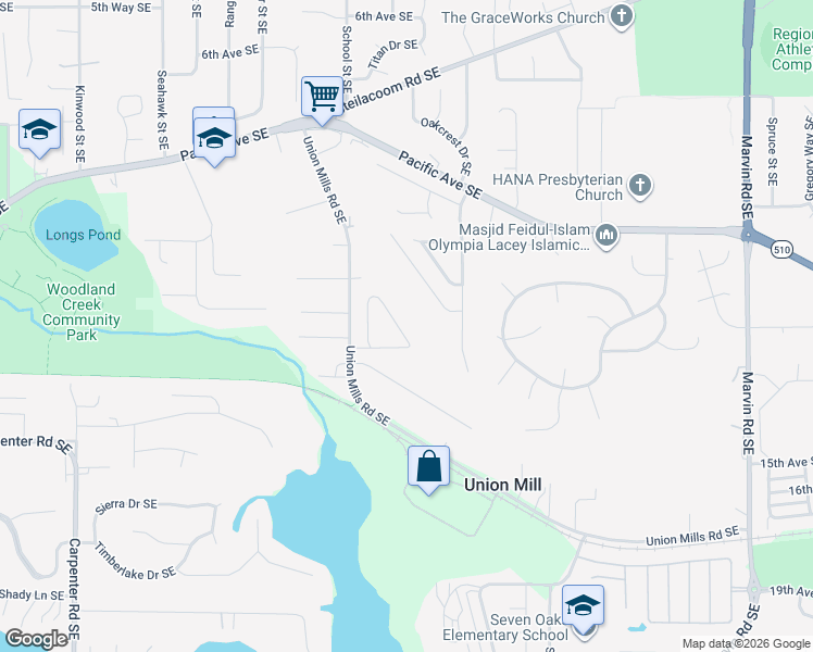 map of restaurants, bars, coffee shops, grocery stores, and more near 1236 Firpark Drive Southeast in Olympia