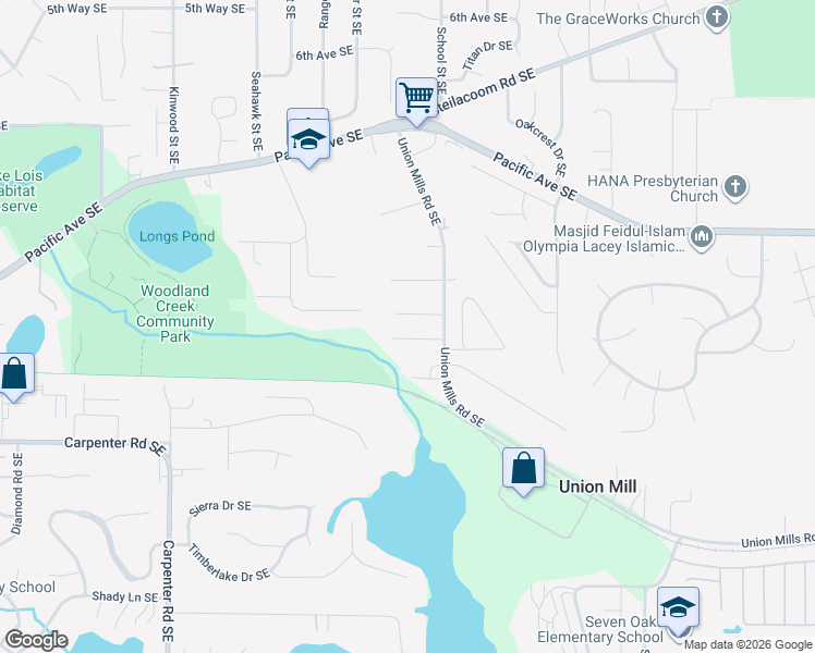 map of restaurants, bars, coffee shops, grocery stores, and more near 7333 12th Court Southeast in Olympia