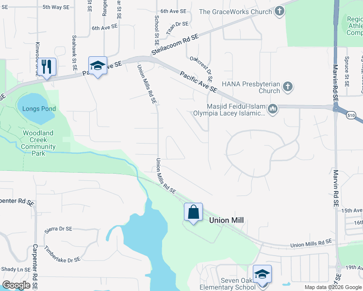 map of restaurants, bars, coffee shops, grocery stores, and more near 1236 Firpark Drive Southeast in Olympia