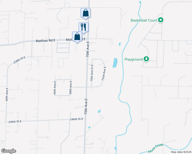 map of restaurants, bars, coffee shops, grocery stores, and more near 7017 241st Street East in Graham