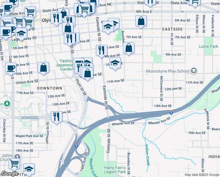 map of restaurants, bars, coffee shops, grocery stores, and more near 1206 12th Avenue Southeast in Olympia