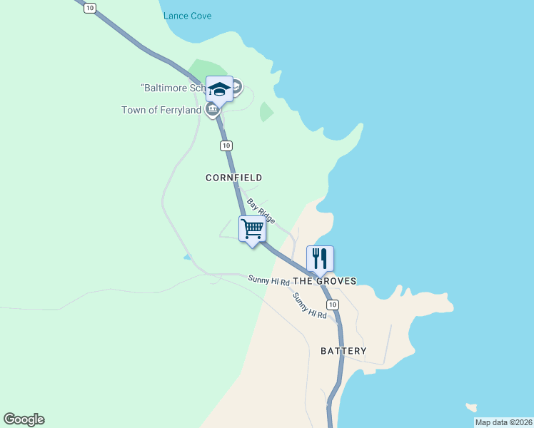 map of restaurants, bars, coffee shops, grocery stores, and more near 24 Bay Ridge in Ferryland