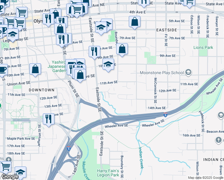 map of restaurants, bars, coffee shops, grocery stores, and more near 1206 12th Avenue Southeast in Olympia