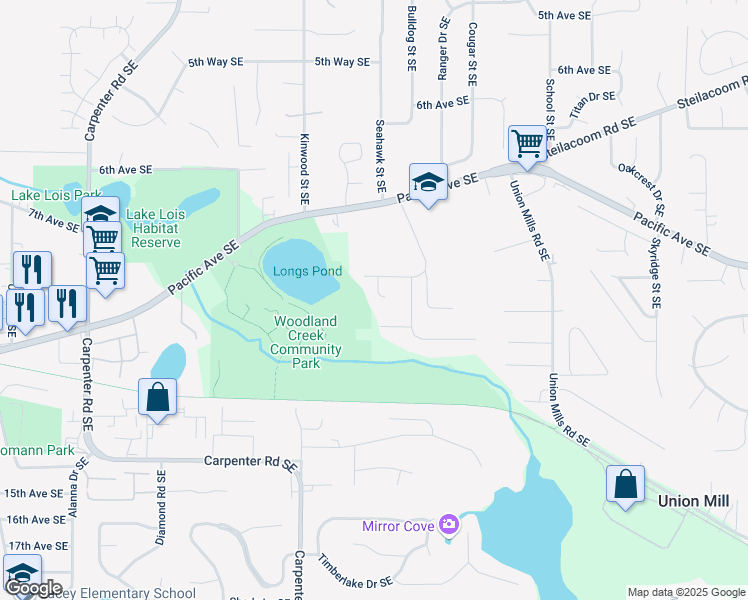 map of restaurants, bars, coffee shops, grocery stores, and more near 925 Park Place Southeast in Olympia