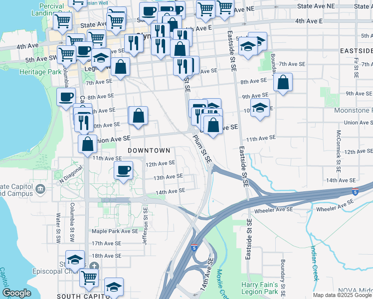 map of restaurants, bars, coffee shops, grocery stores, and more near 715-5 11th Avenue Southeast in Olympia