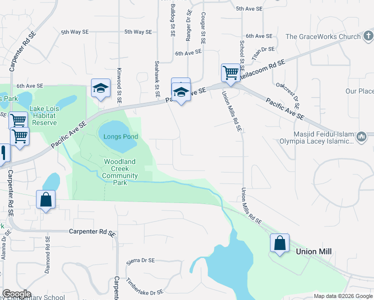 map of restaurants, bars, coffee shops, grocery stores, and more near 7204 9th Court Southeast in Lacey
