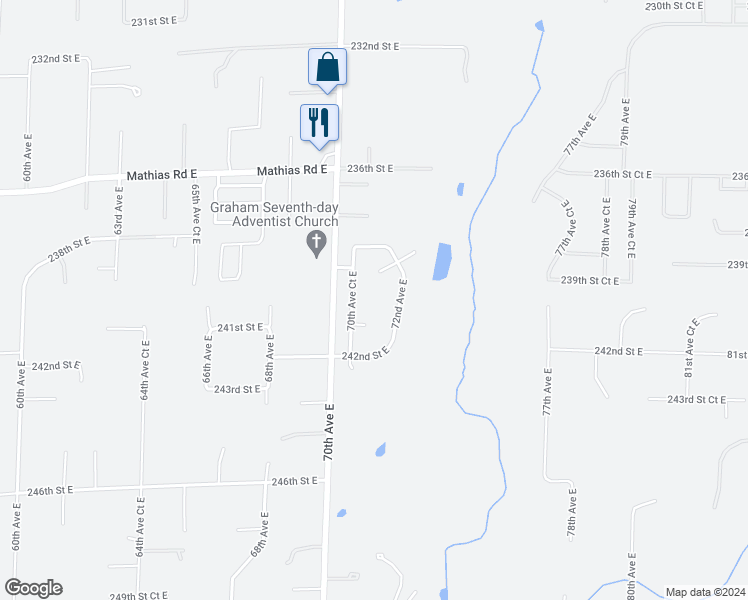 map of restaurants, bars, coffee shops, grocery stores, and more near 24013 70th Avenue Court East in Graham