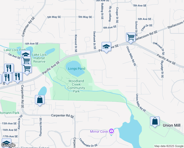 map of restaurants, bars, coffee shops, grocery stores, and more near 925 Park Place Southeast in Olympia