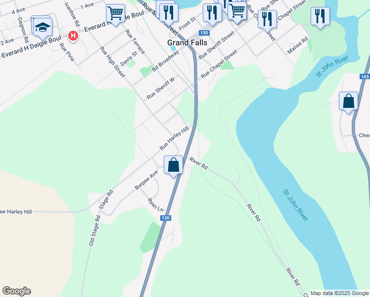 map of restaurants, bars, coffee shops, grocery stores, and more near 206 Rue Portage Street in Grand Falls