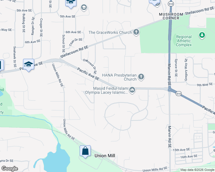 map of restaurants, bars, coffee shops, grocery stores, and more near 948 Nottingham Drive Southeast in Olympia
