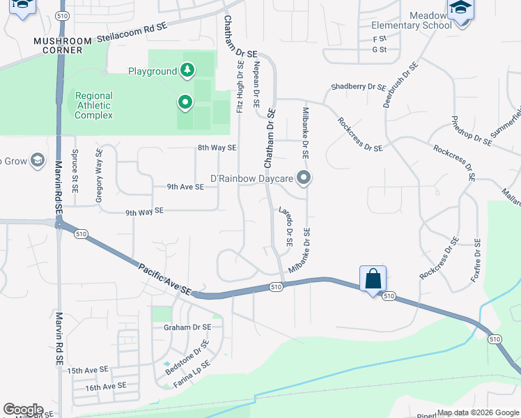 map of restaurants, bars, coffee shops, grocery stores, and more near 8827 Haro Court Southeast in Olympia