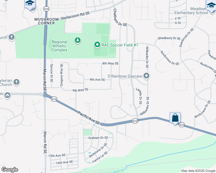 map of restaurants, bars, coffee shops, grocery stores, and more near 8640 9th Way Southeast in Olympia
