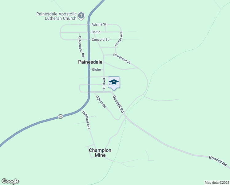 map of restaurants, bars, coffee shops, grocery stores, and more near in Painesdale