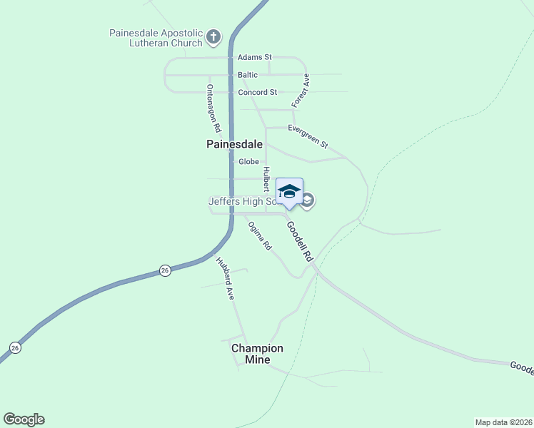 map of restaurants, bars, coffee shops, grocery stores, and more near in Painesdale