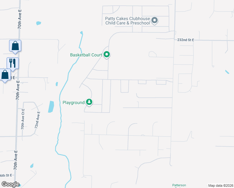map of restaurants, bars, coffee shops, grocery stores, and more near 7702 237th Street Court East in Graham