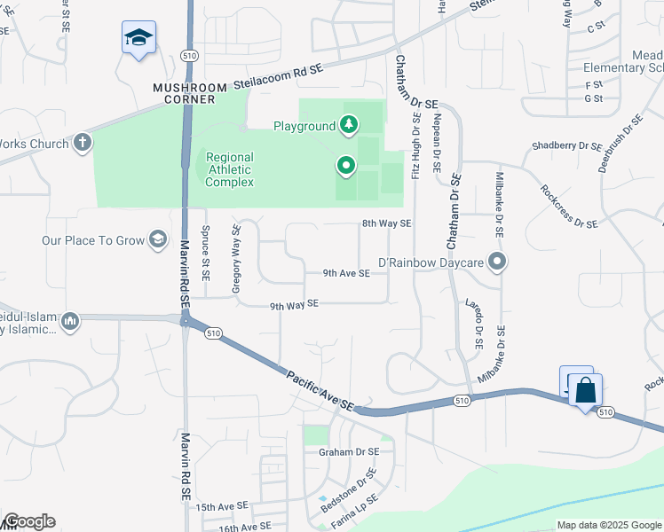 map of restaurants, bars, coffee shops, grocery stores, and more near 8532 9th Avenue Southeast in Olympia