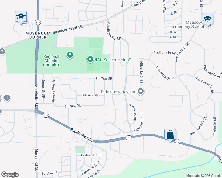 map of restaurants, bars, coffee shops, grocery stores, and more near 1241 Fitz Hugh Drive Southeast in Olympia