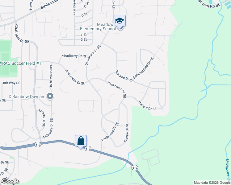 map of restaurants, bars, coffee shops, grocery stores, and more near 9348 Clover Drive Southeast in Olympia