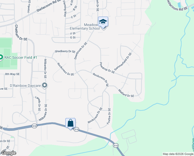 map of restaurants, bars, coffee shops, grocery stores, and more near 9348 Clover Drive Southeast in Olympia