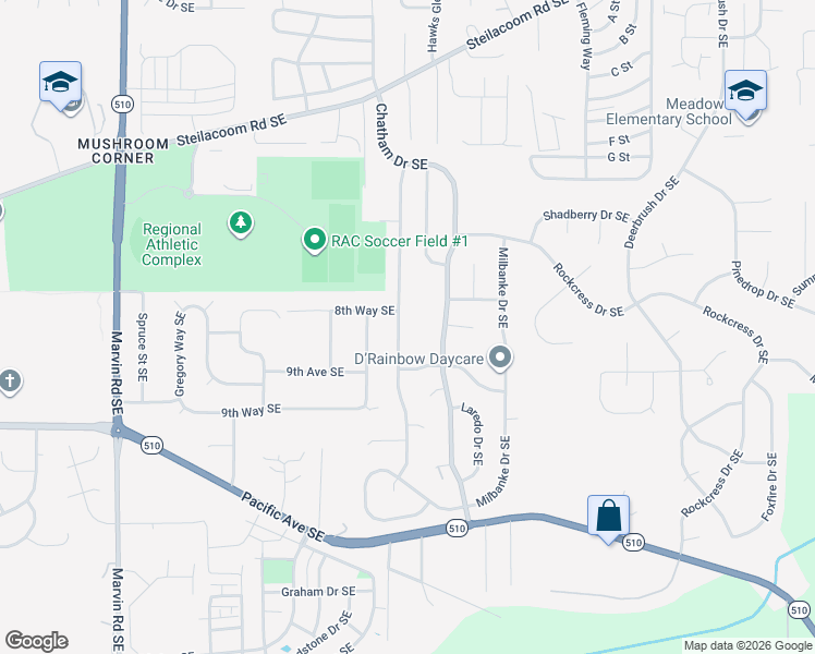 map of restaurants, bars, coffee shops, grocery stores, and more near 1241 Fitz Hugh Drive Southeast in Olympia