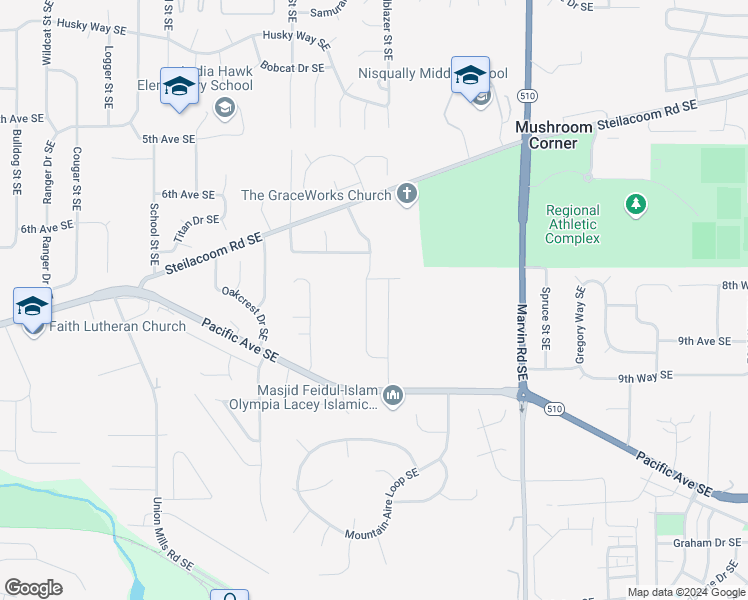 map of restaurants, bars, coffee shops, grocery stores, and more near 849 Vine Maple Street Southeast in Lacey