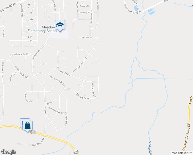 map of restaurants, bars, coffee shops, grocery stores, and more near 1129 Pinedrop Loop Southeast in Olympia