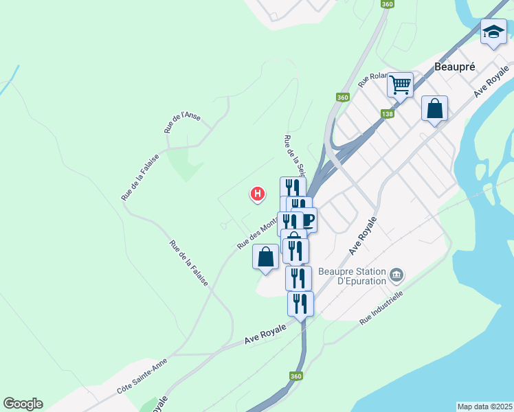 map of restaurants, bars, coffee shops, grocery stores, and more near 11000 Rue des Montagnards in Beaupré