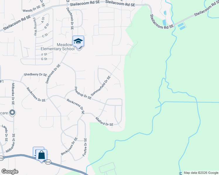 map of restaurants, bars, coffee shops, grocery stores, and more near 1224 Summerfield Drive Southeast in Olympia
