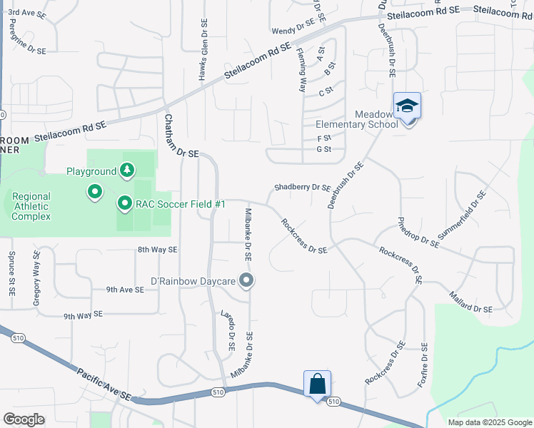 map of restaurants, bars, coffee shops, grocery stores, and more near 1022 Rockcress Drive Southeast in Olympia