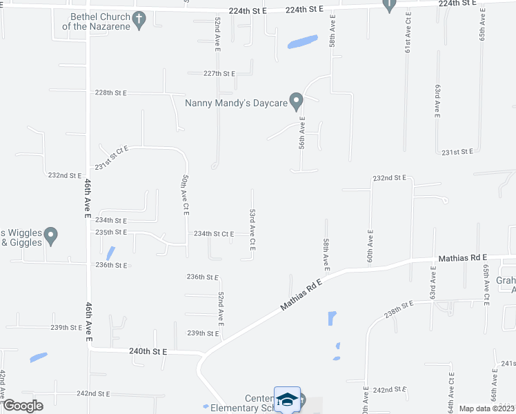 map of restaurants, bars, coffee shops, grocery stores, and more near 23215 53rd Avenue Court East in Spanaway