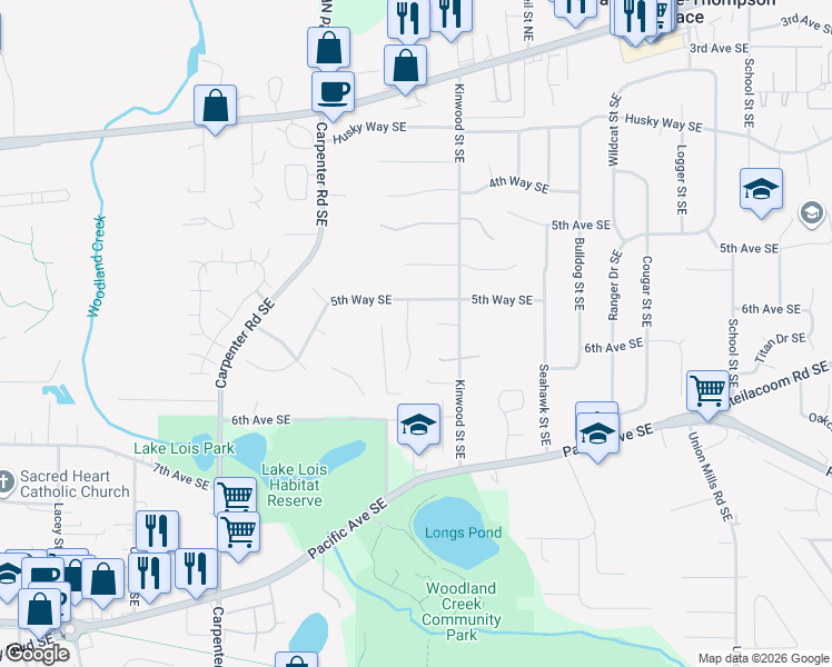 map of restaurants, bars, coffee shops, grocery stores, and more near 554 Glenalda Court Southeast in Lacey