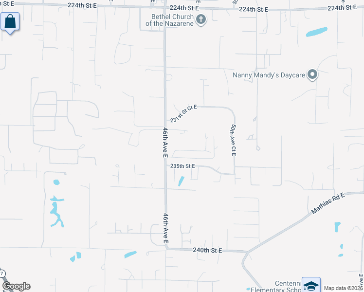 map of restaurants, bars, coffee shops, grocery stores, and more near 4621 233rd Street Court East in Spanaway