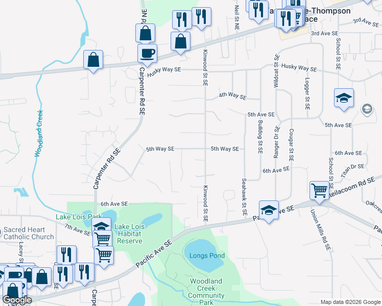 map of restaurants, bars, coffee shops, grocery stores, and more near 554 Glenalda Court Southeast in Lacey