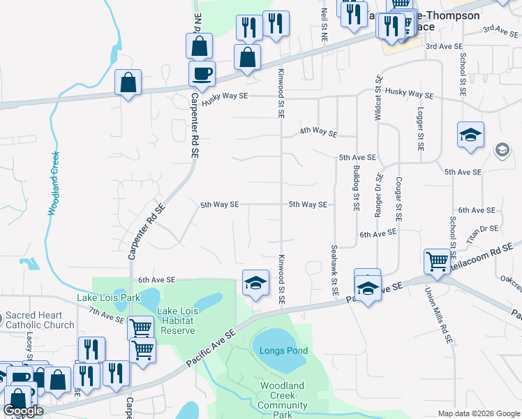 map of restaurants, bars, coffee shops, grocery stores, and more near 554 Glenalda Court Southeast in Lacey