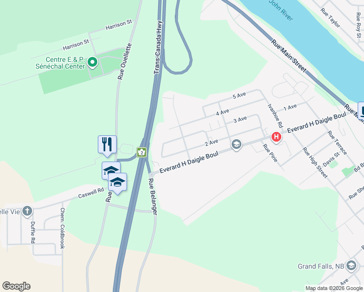 map of restaurants, bars, coffee shops, grocery stores, and more near 754 3 Avenue in Grand Falls