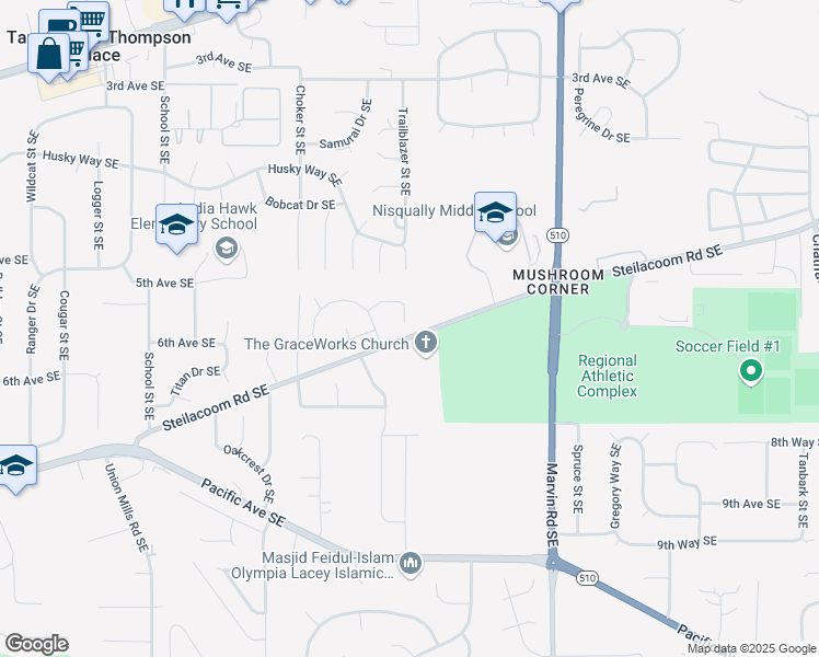 map of restaurants, bars, coffee shops, grocery stores, and more near 620 Lana Lee Court Southeast in Olympia