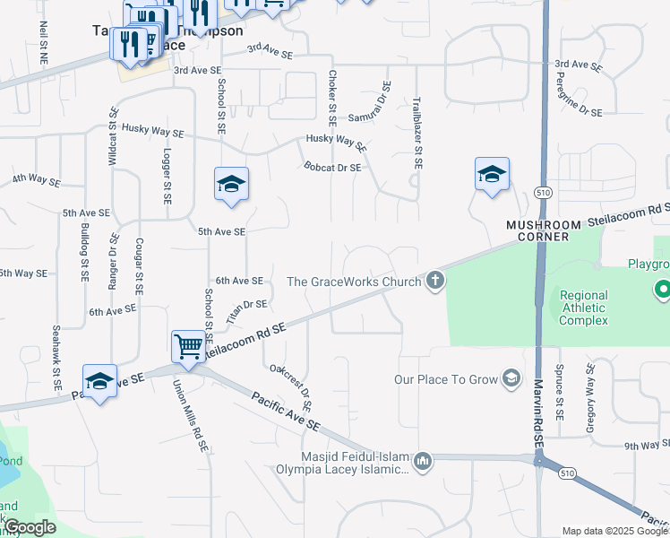 map of restaurants, bars, coffee shops, grocery stores, and more near 7809 Pamela Court Southeast in Olympia
