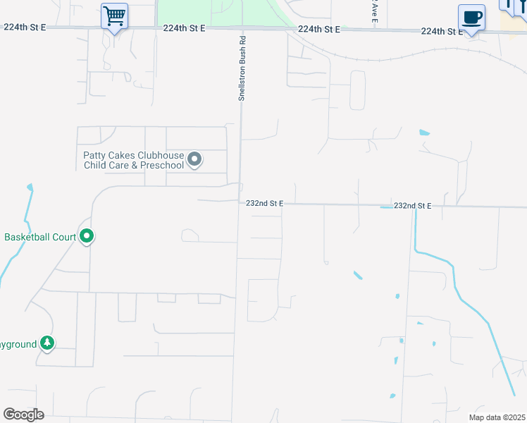 map of restaurants, bars, coffee shops, grocery stores, and more near 8703 232nd Street Court East in Graham