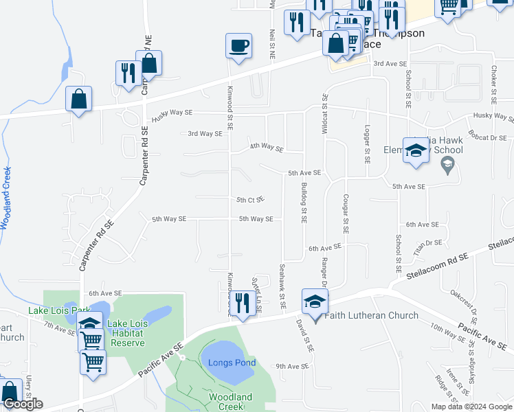 map of restaurants, bars, coffee shops, grocery stores, and more near 6831 5th Court Southeast in Lacey