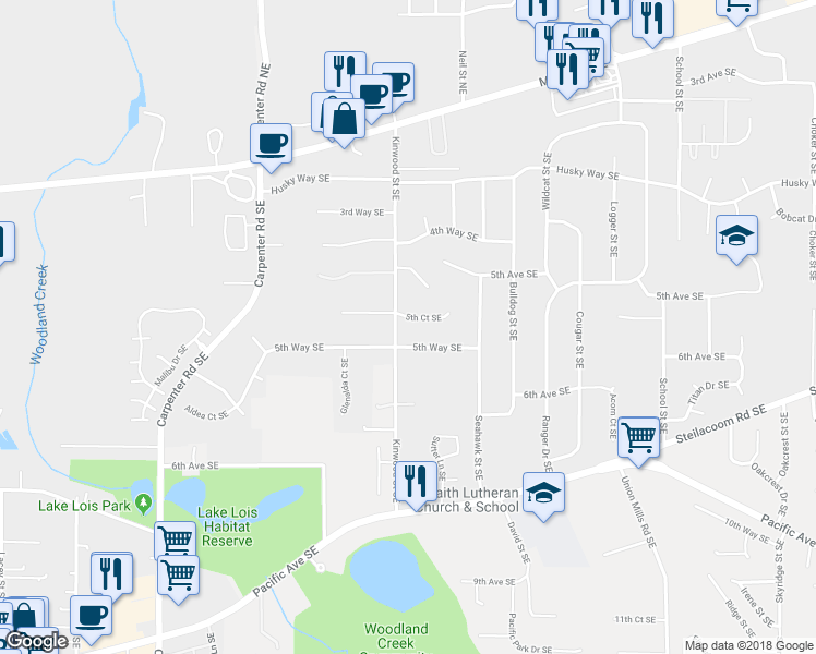 map of restaurants, bars, coffee shops, grocery stores, and more near 6743 5th Court Southeast in Lacey