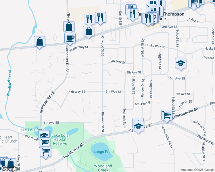 map of restaurants, bars, coffee shops, grocery stores, and more near 6831 5th Court Southeast in Lacey
